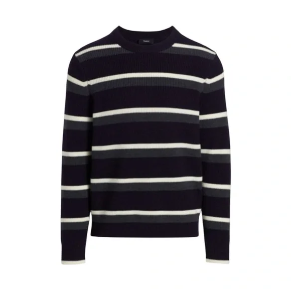 🌻NEW w/tags Theory Gary Stripe Merino Wool Crewneck Sweater Men's Size M $325